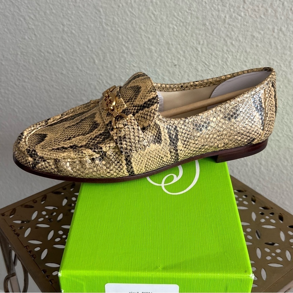 Sam Edelman Lucca Snake Print Leather Ruched Bit Buckle Flat Loafers NIB Sz 7M